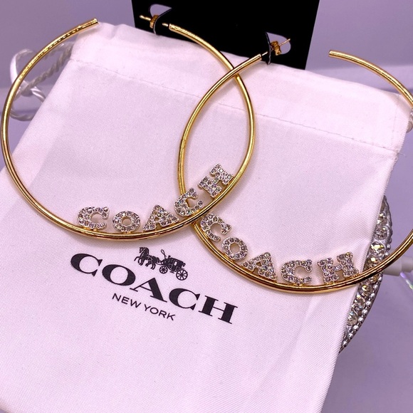 NWT Coach Pavé Logo Hoop Earrings - Picture 1 of 4